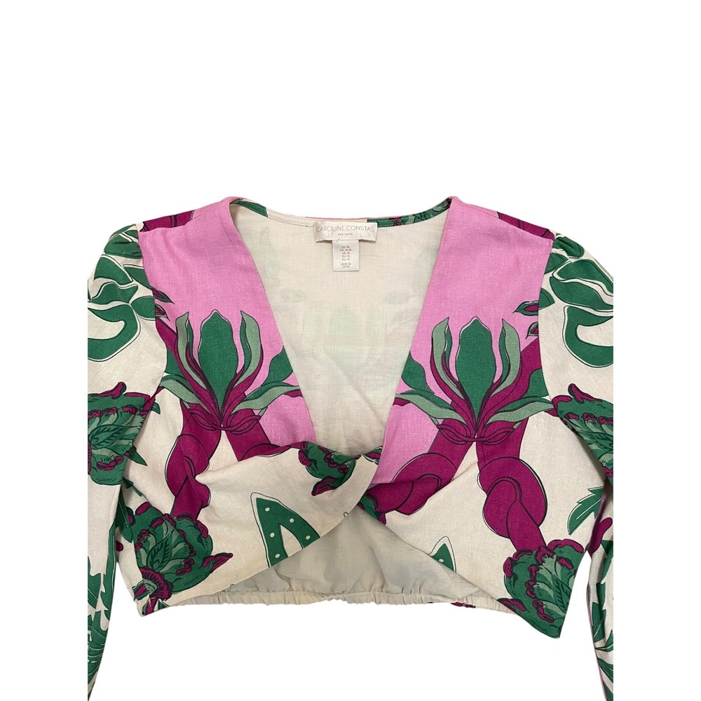 Caroline Constas 2 Piece Crop Top & Midi Skirt Set NWT Pink Green Medium - Picture 6 of 10